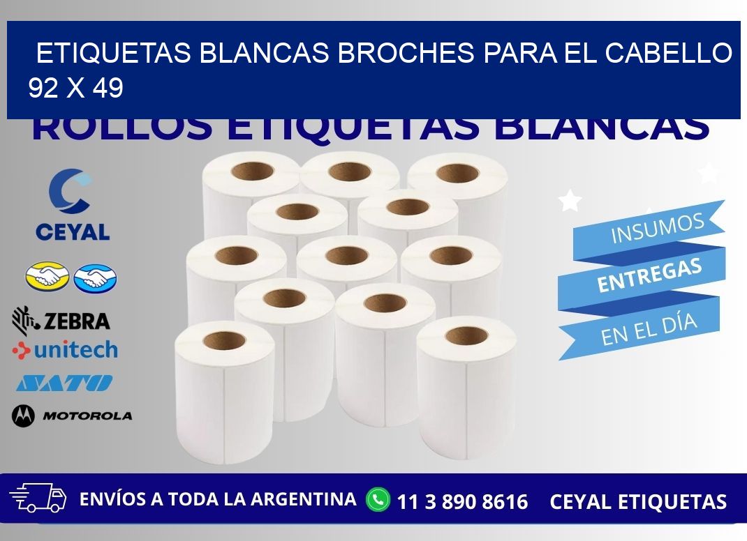 ETIQUETAS BLANCAS BROCHES PARA EL CABELLO 92 x 49