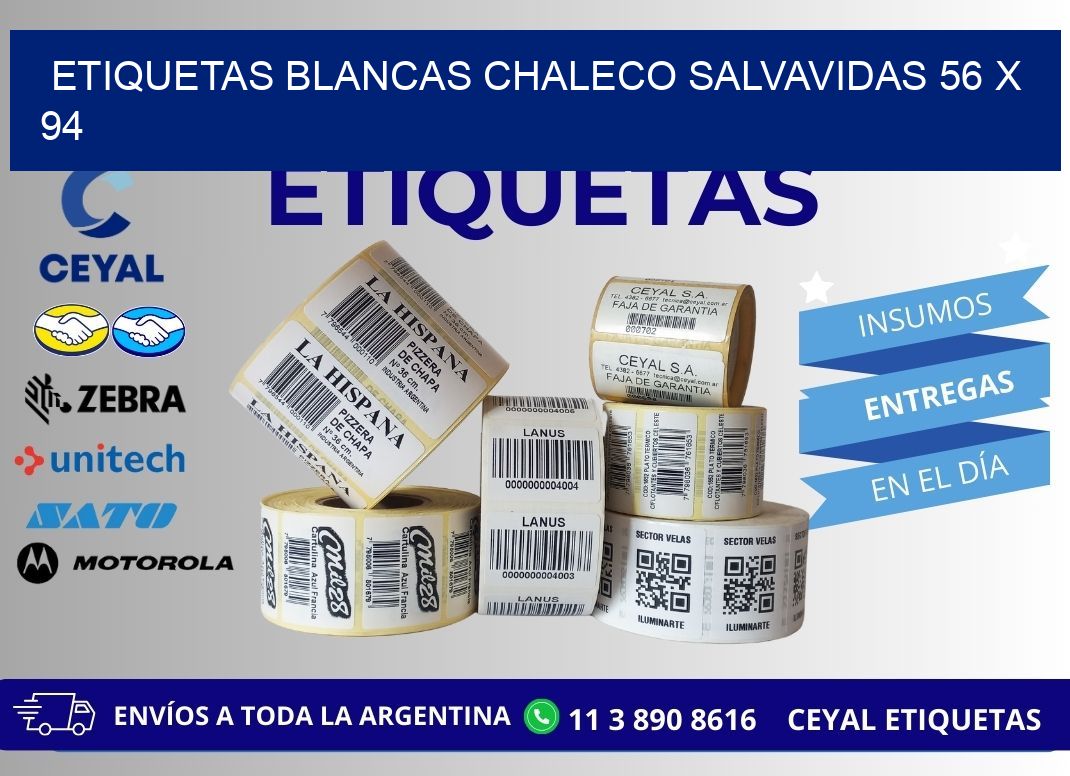 ETIQUETAS BLANCAS CHALECO SALVAVIDAS 56 x 94