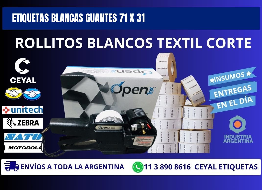 ETIQUETAS BLANCAS GUANTES 71 x 31