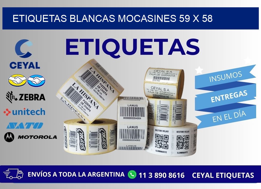 ETIQUETAS BLANCAS MOCASINES 59 x 58