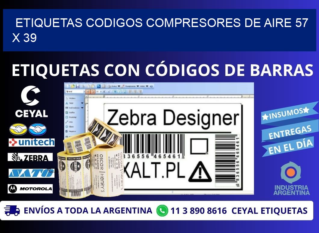 ETIQUETAS CODIGOS COMPRESORES DE AIRE 57 x 39