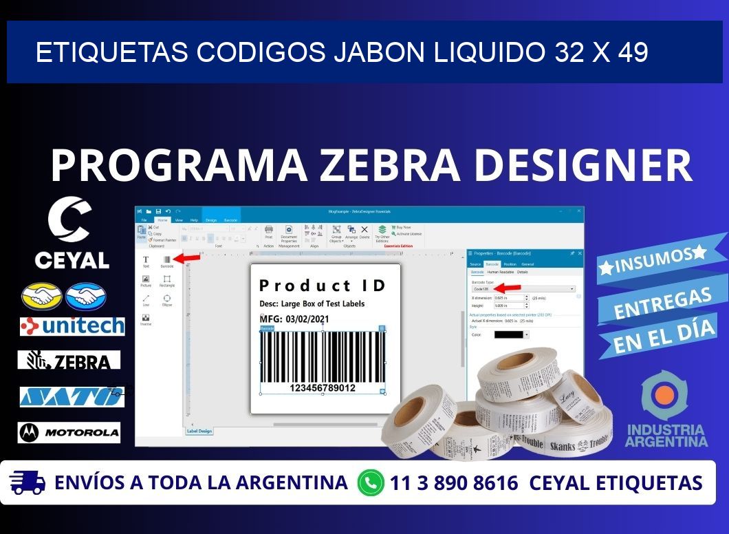 ETIQUETAS CODIGOS JABON LIQUIDO 32 x 49