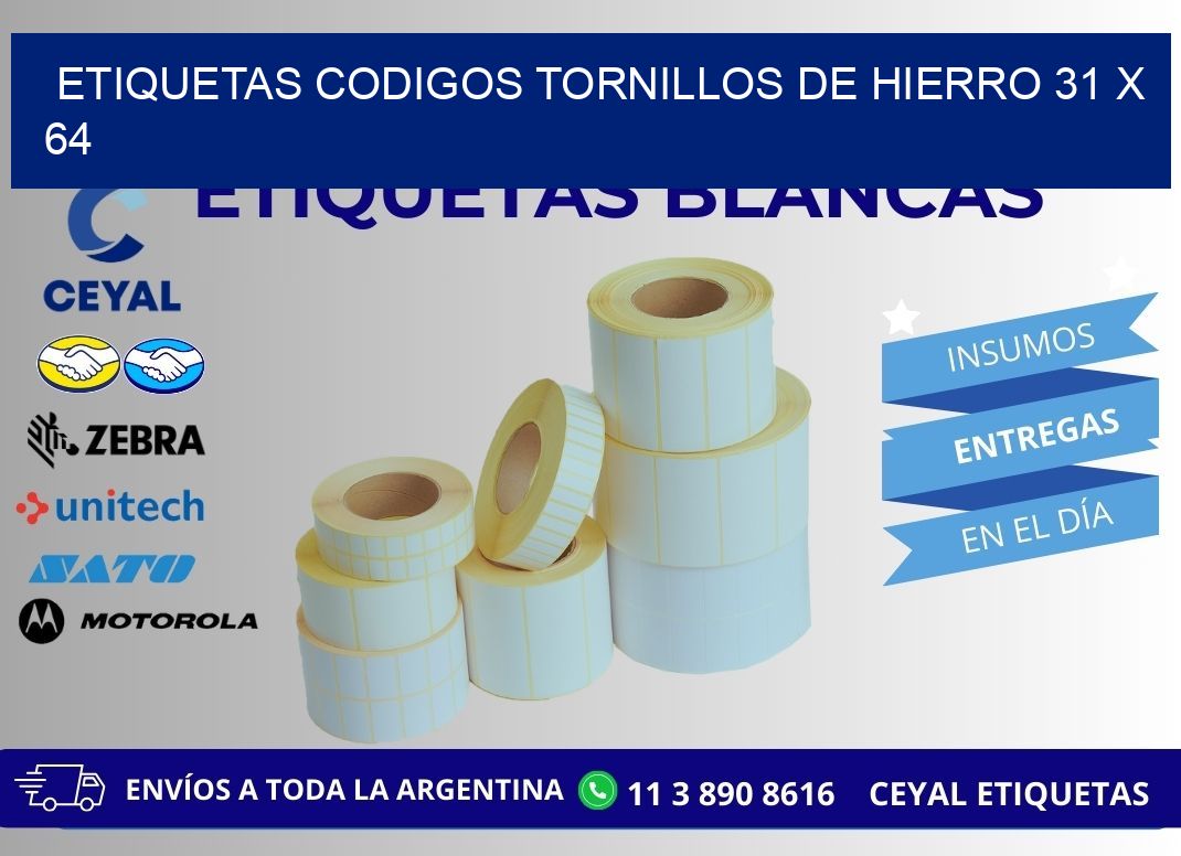 ETIQUETAS CODIGOS TORNILLOS DE HIERRO 31 x 64