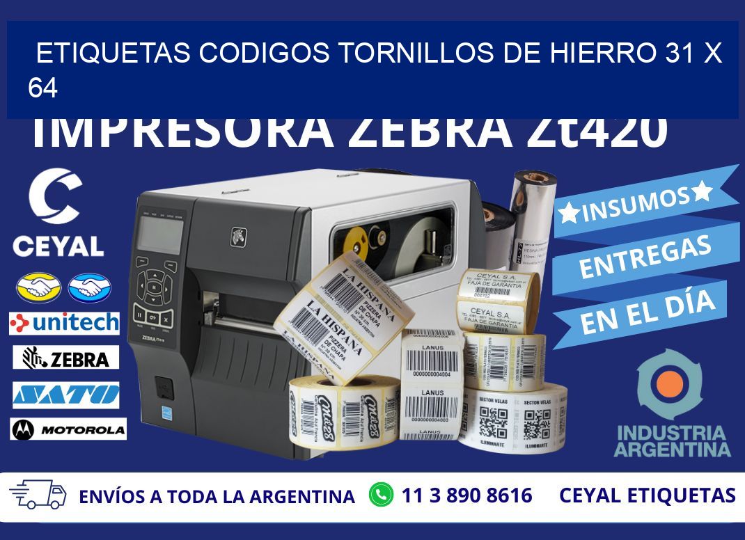 ETIQUETAS CODIGOS TORNILLOS DE HIERRO 31 x 64