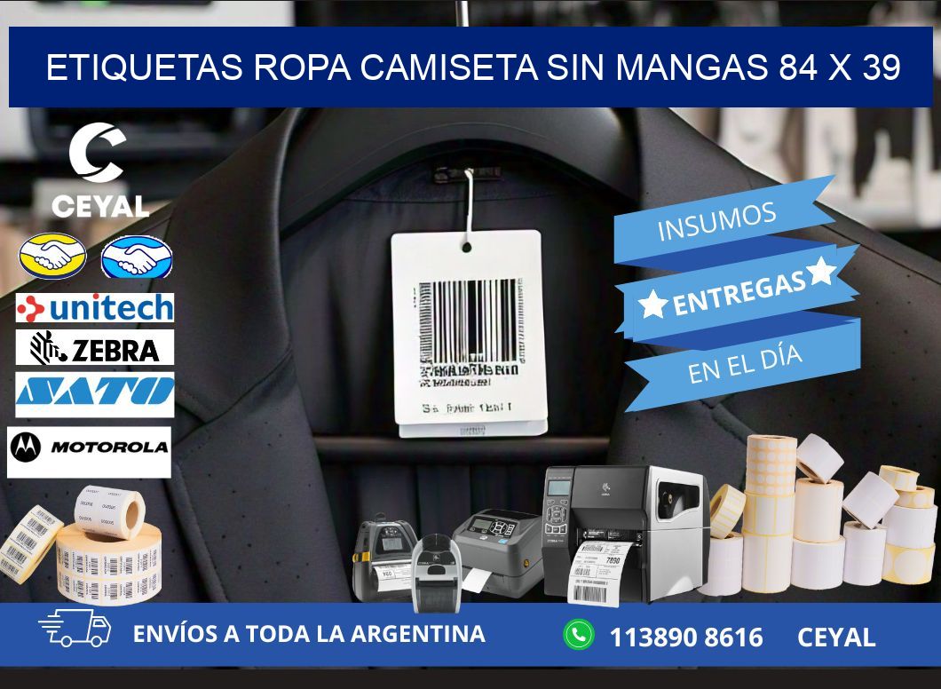 ETIQUETAS ROPA CAMISETA SIN MANGAS 84 x 39