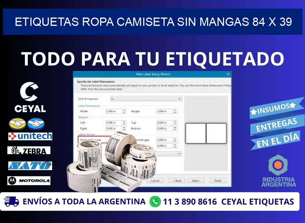 ETIQUETAS ROPA CAMISETA SIN MANGAS 84 x 39