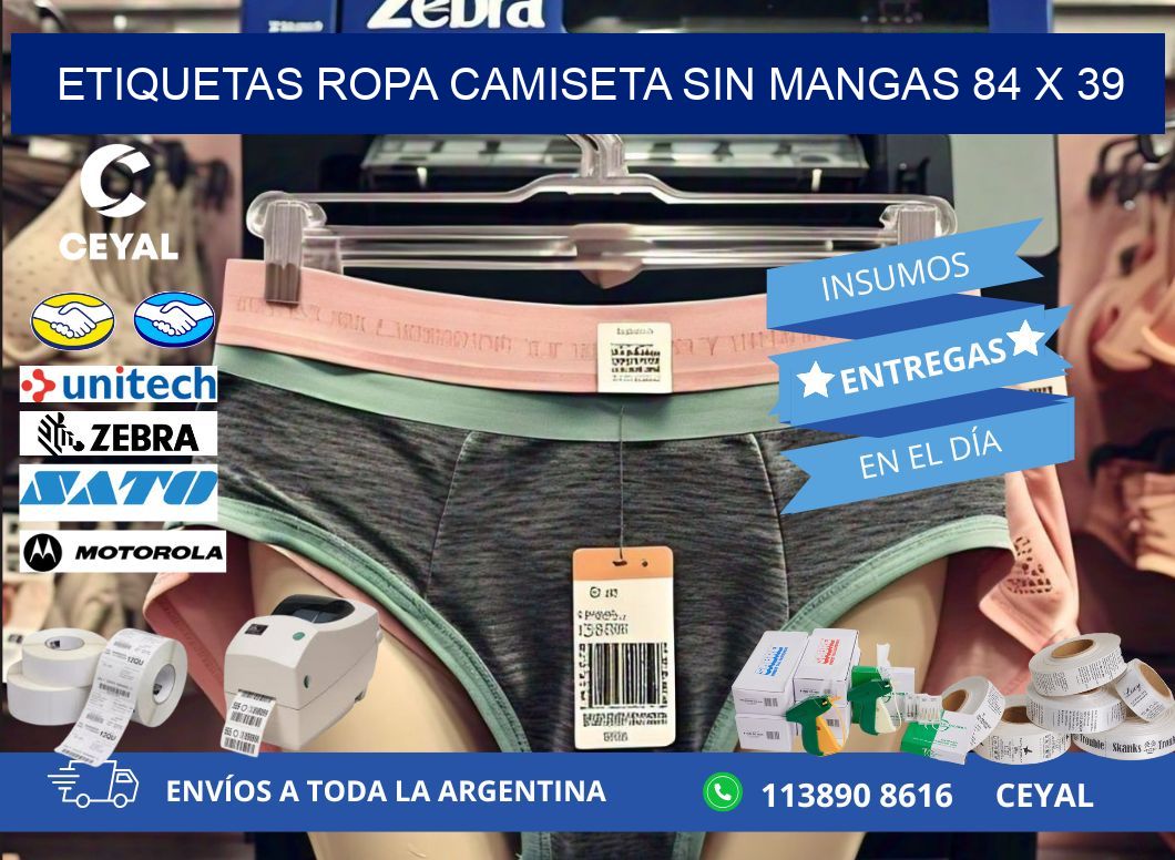 ETIQUETAS ROPA CAMISETA SIN MANGAS 84 x 39