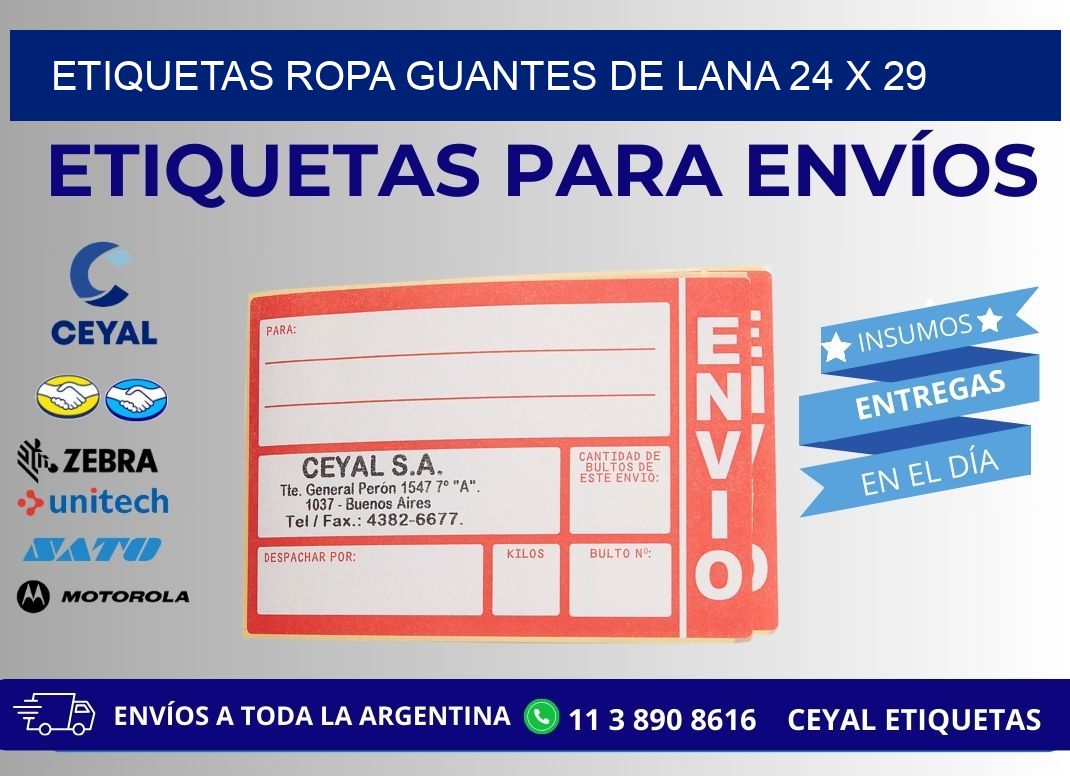 ETIQUETAS ROPA GUANTES DE LANA 24 x 29