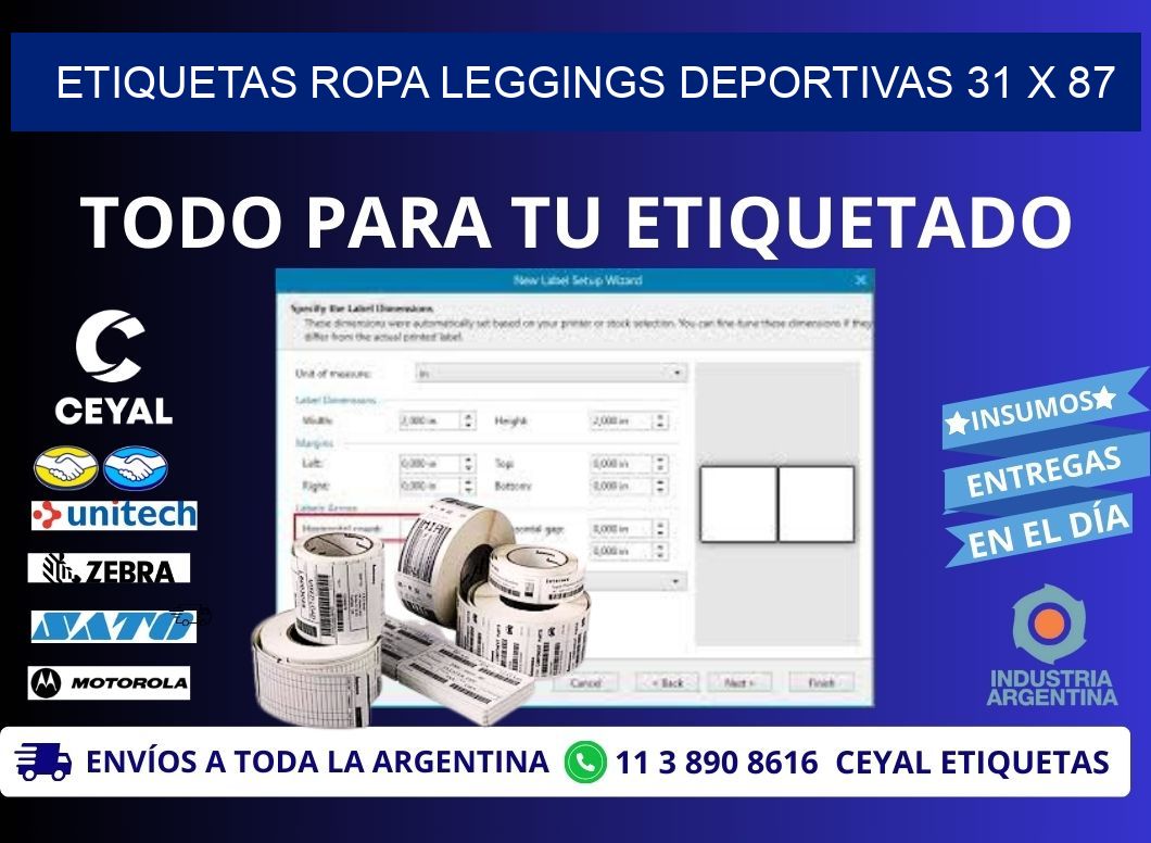 ETIQUETAS ROPA LEGGINGS DEPORTIVAS 31 x 87