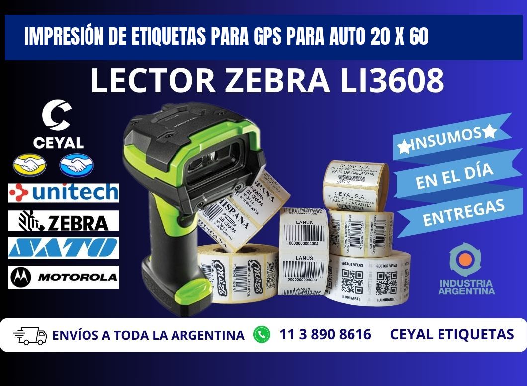 IMPRESIÓN DE ETIQUETAS PARA GPS PARA AUTO 20 x 60