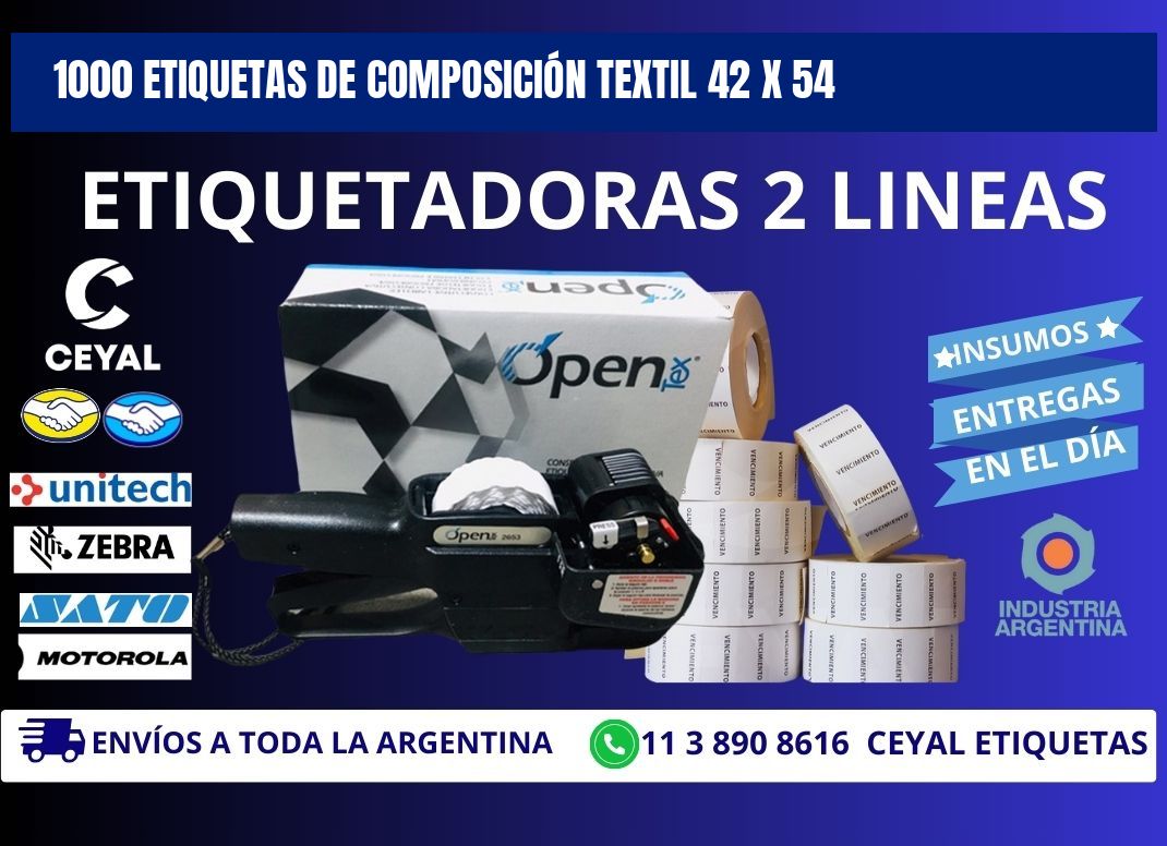 1000 ETIQUETAS DE COMPOSICIÓN TEXTIL 42 x 54
