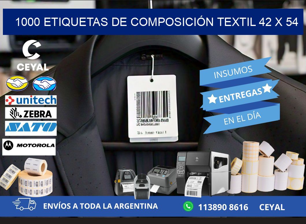 1000 ETIQUETAS DE COMPOSICIÓN TEXTIL 42 x 54
