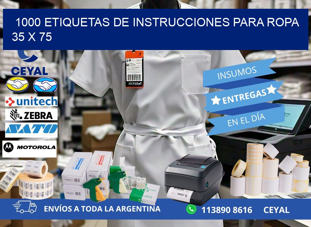 1000 ETIQUETAS DE INSTRUCCIONES PARA ROPA 35 x 75