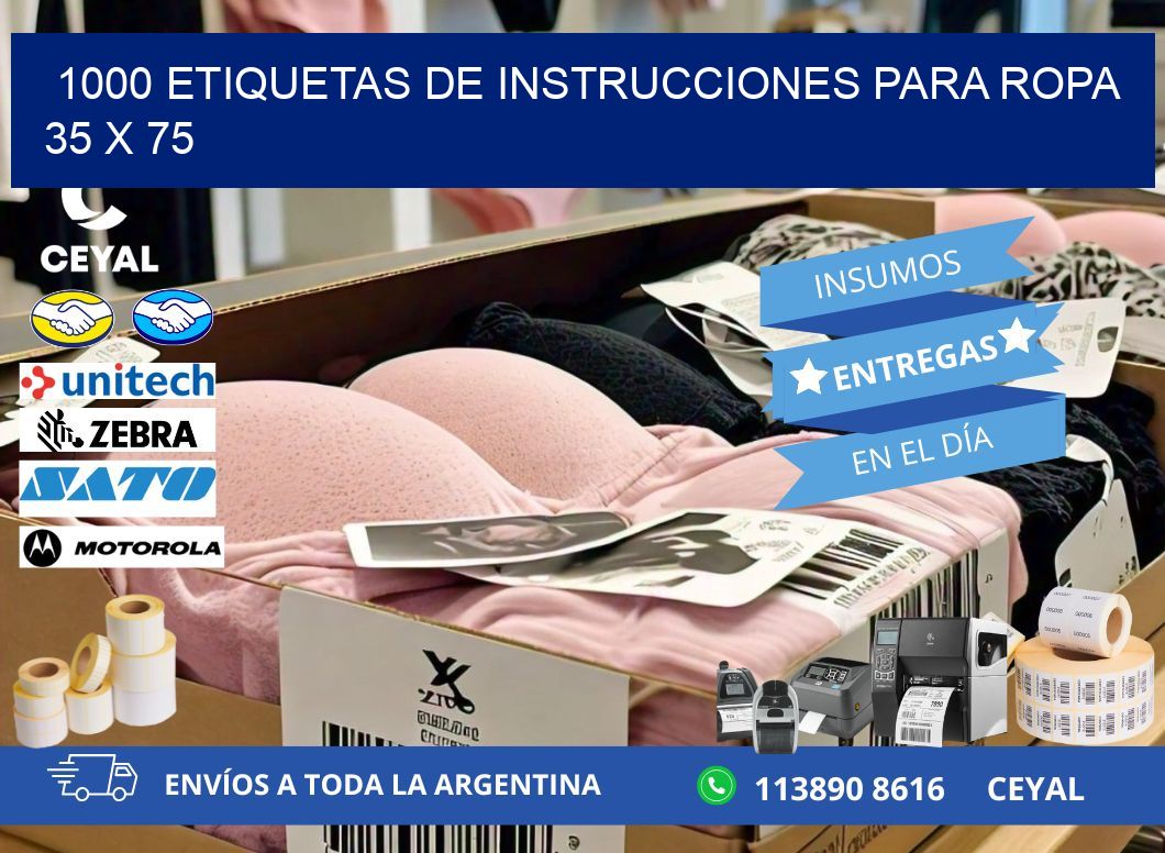 1000 ETIQUETAS DE INSTRUCCIONES PARA ROPA 35 x 75
