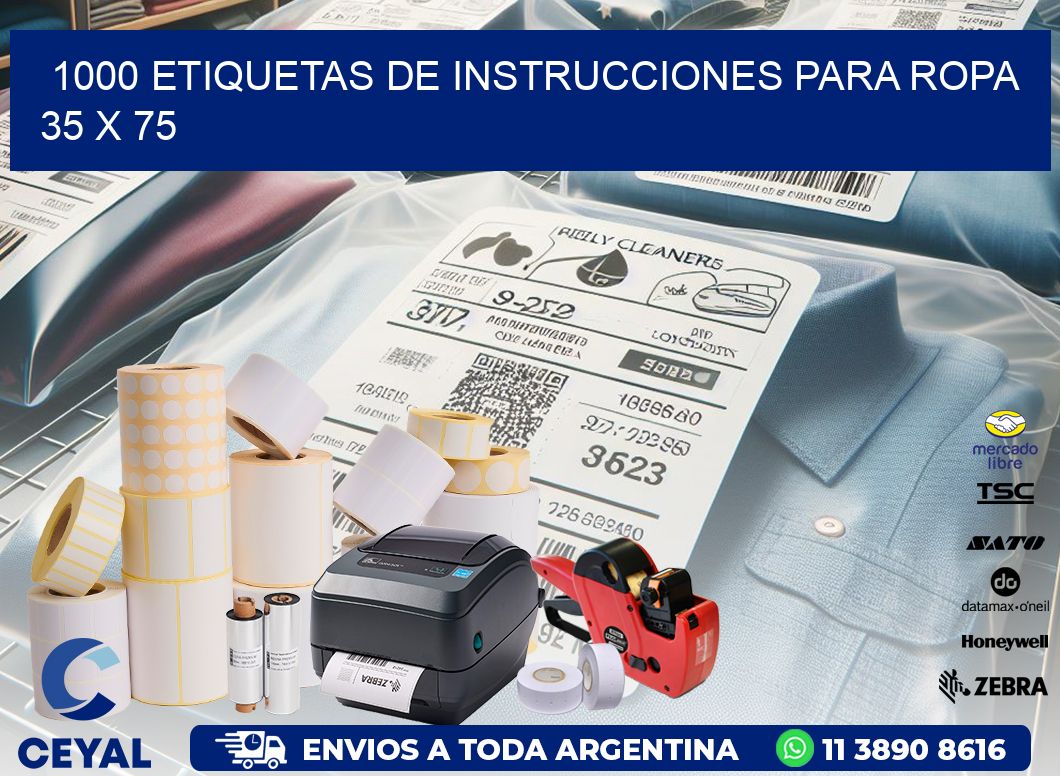 1000 ETIQUETAS DE INSTRUCCIONES PARA ROPA 35 x 75