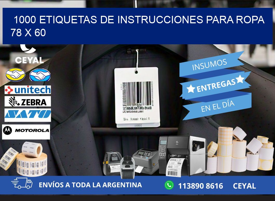 1000 ETIQUETAS DE INSTRUCCIONES PARA ROPA 78 x 60