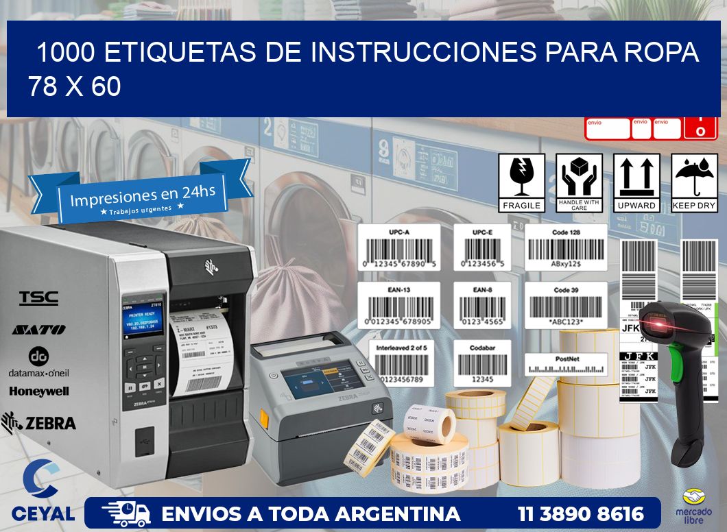 1000 ETIQUETAS DE INSTRUCCIONES PARA ROPA 78 x 60