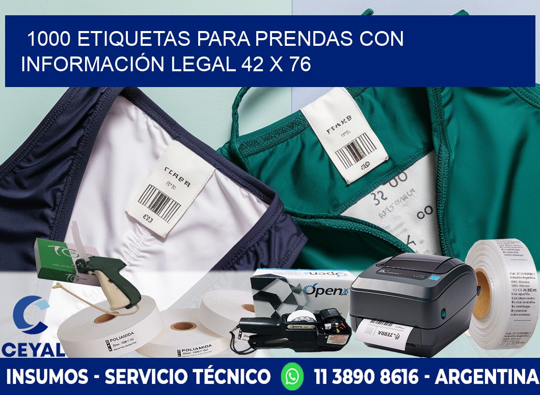 1000 ETIQUETAS PARA PRENDAS CON INFORMACIÓN LEGAL 42 x 76