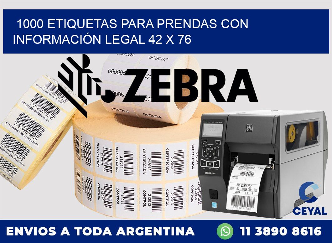 1000 ETIQUETAS PARA PRENDAS CON INFORMACIÓN LEGAL 42 x 76