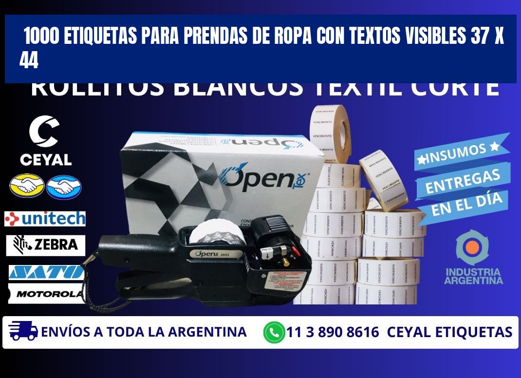 1000 ETIQUETAS PARA PRENDAS DE ROPA CON TEXTOS VISIBLES 37 x 44