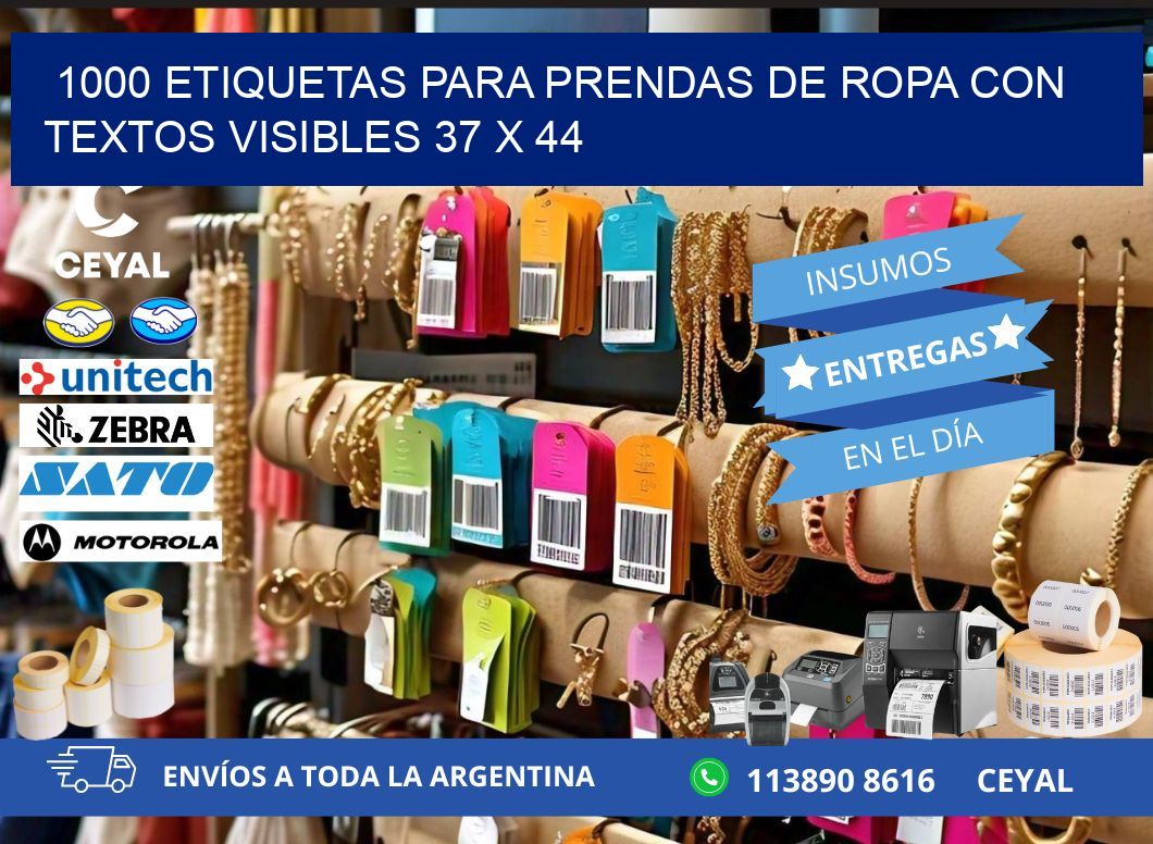 1000 ETIQUETAS PARA PRENDAS DE ROPA CON TEXTOS VISIBLES 37 x 44