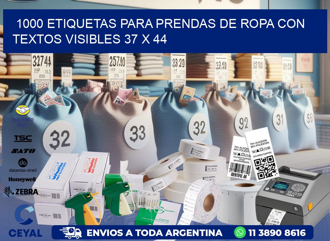 1000 ETIQUETAS PARA PRENDAS DE ROPA CON TEXTOS VISIBLES 37 x 44