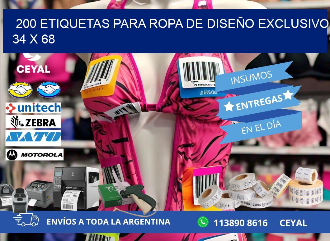 200 ETIQUETAS PARA ROPA DE DISEÑO EXCLUSIVO 34 x 68