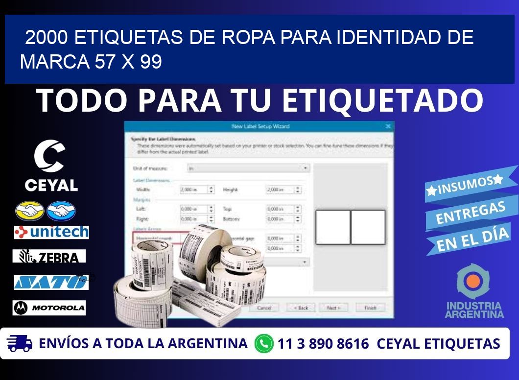 2000 ETIQUETAS DE ROPA PARA IDENTIDAD DE MARCA 57 x 99