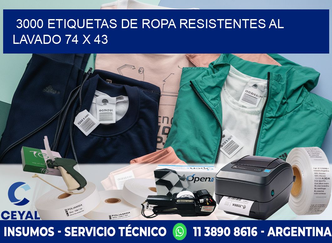 3000 ETIQUETAS DE ROPA RESISTENTES AL LAVADO 74 x 43