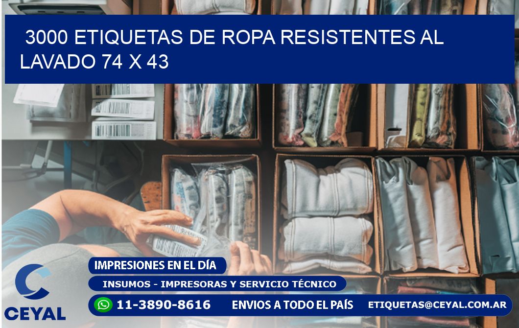 3000 ETIQUETAS DE ROPA RESISTENTES AL LAVADO 74 x 43