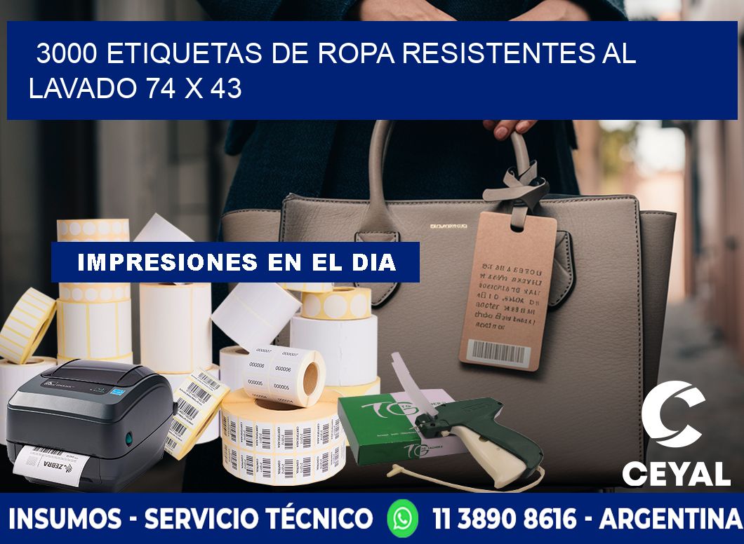 3000 ETIQUETAS DE ROPA RESISTENTES AL LAVADO 74 x 43