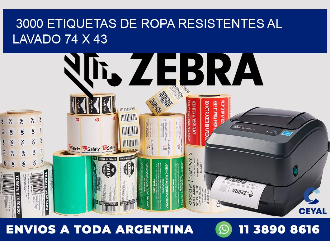 3000 ETIQUETAS DE ROPA RESISTENTES AL LAVADO 74 x 43