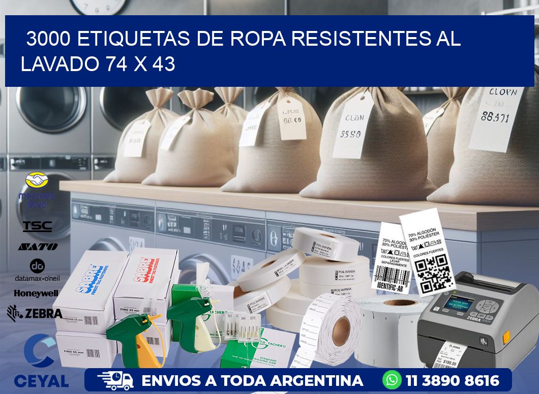 3000 ETIQUETAS DE ROPA RESISTENTES AL LAVADO 74 x 43