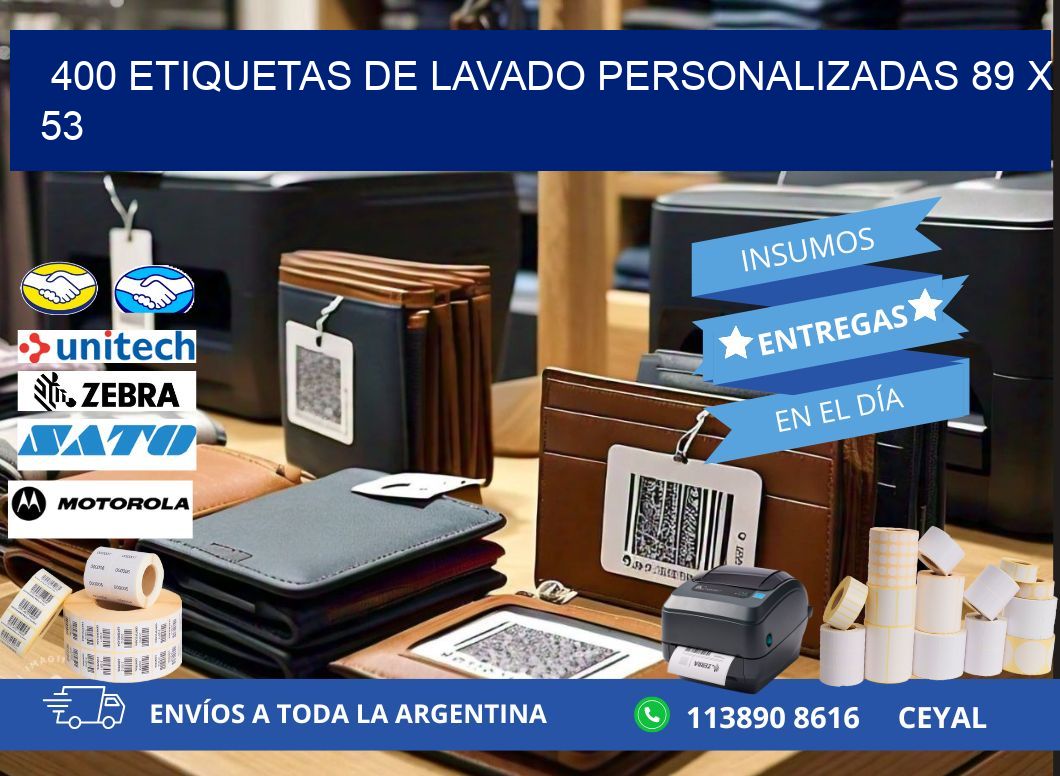 400 ETIQUETAS DE LAVADO PERSONALIZADAS 89 x 53