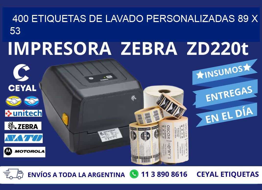 400 ETIQUETAS DE LAVADO PERSONALIZADAS 89 x 53