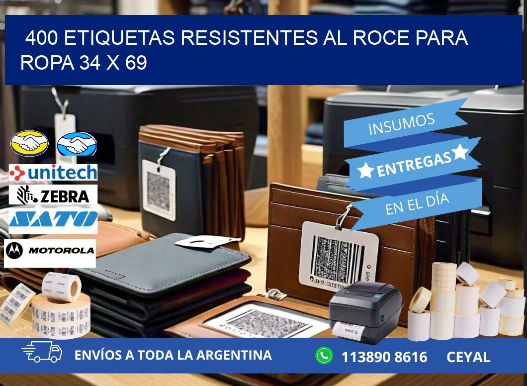 400 ETIQUETAS RESISTENTES AL ROCE PARA ROPA 34 x 69