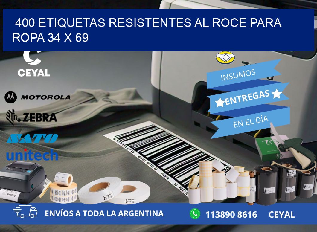 400 ETIQUETAS RESISTENTES AL ROCE PARA ROPA 34 x 69