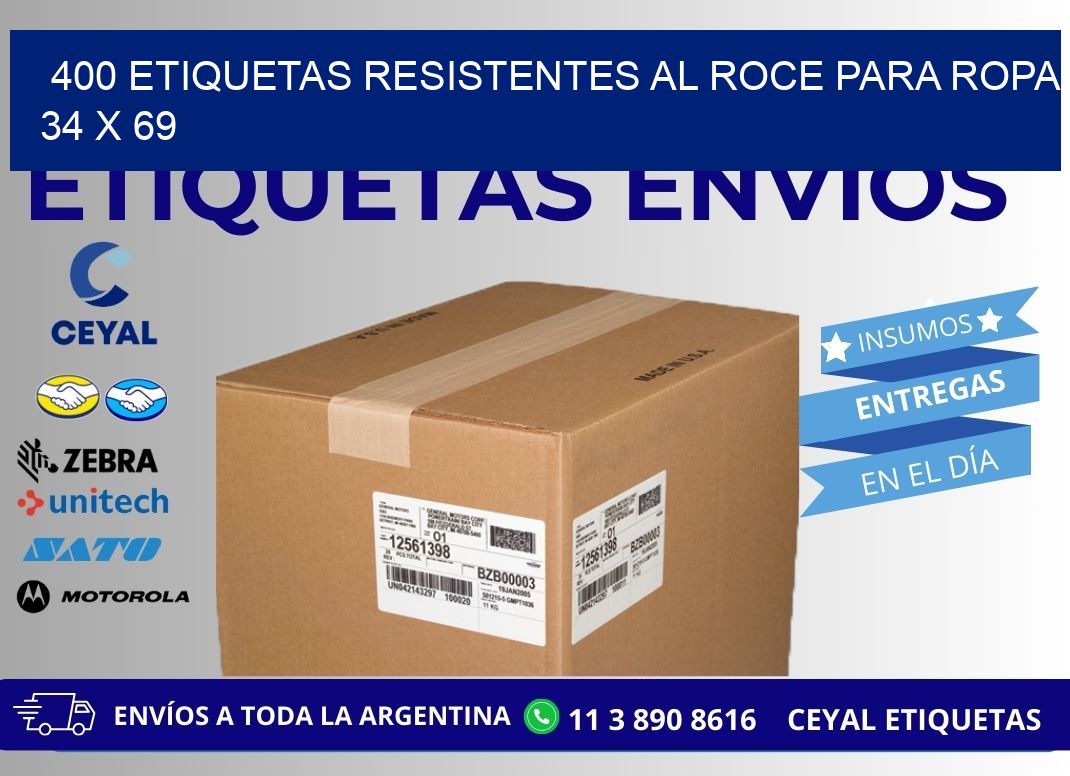 400 ETIQUETAS RESISTENTES AL ROCE PARA ROPA 34 x 69