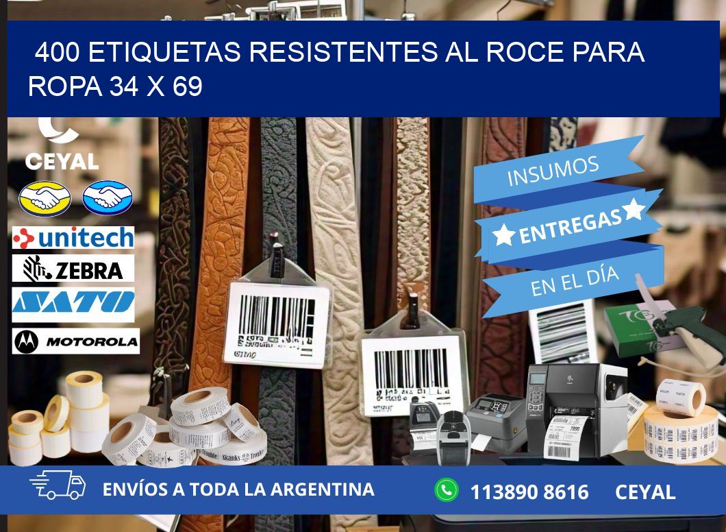 400 ETIQUETAS RESISTENTES AL ROCE PARA ROPA 34 x 69