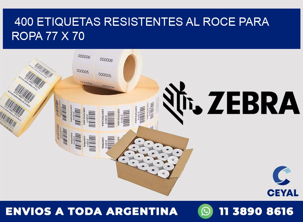 400 ETIQUETAS RESISTENTES AL ROCE PARA ROPA 77 x 70