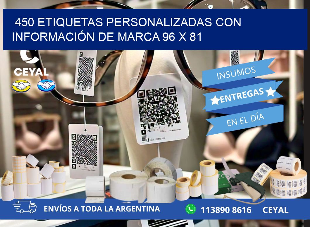 450 ETIQUETAS PERSONALIZADAS CON INFORMACIÓN DE MARCA 96 x 81