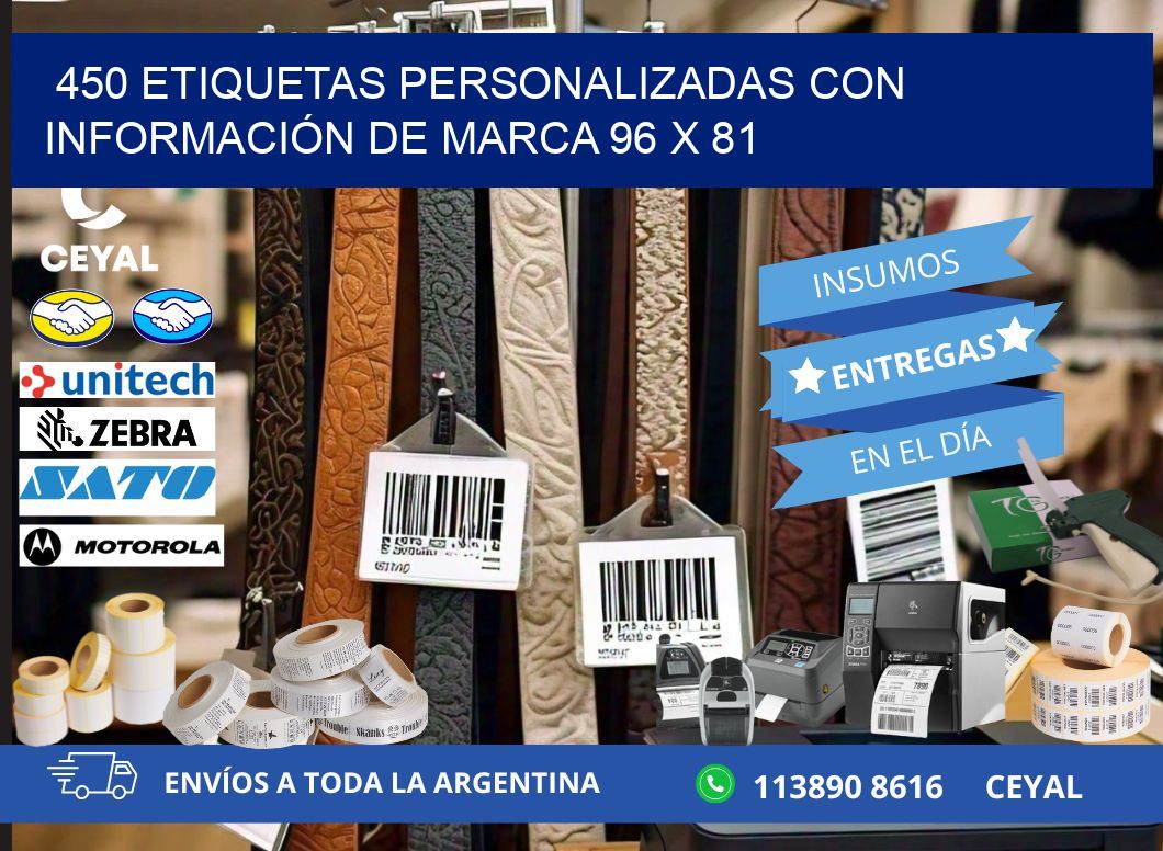 450 ETIQUETAS PERSONALIZADAS CON INFORMACIÓN DE MARCA 96 x 81