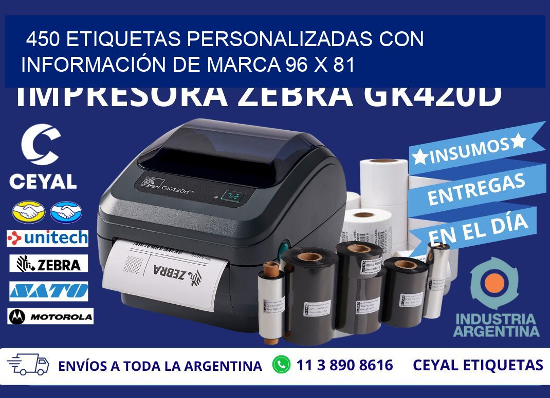 450 ETIQUETAS PERSONALIZADAS CON INFORMACIÓN DE MARCA 96 x 81