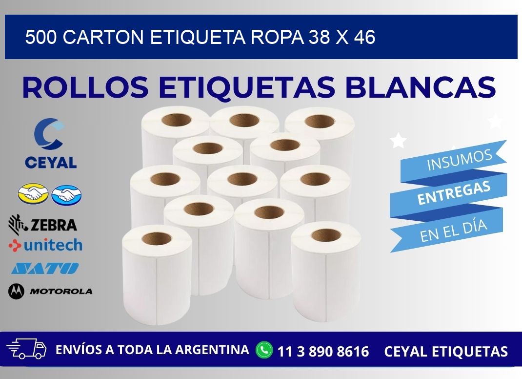 500 CARTON ETIQUETA ROPA 38 x 46