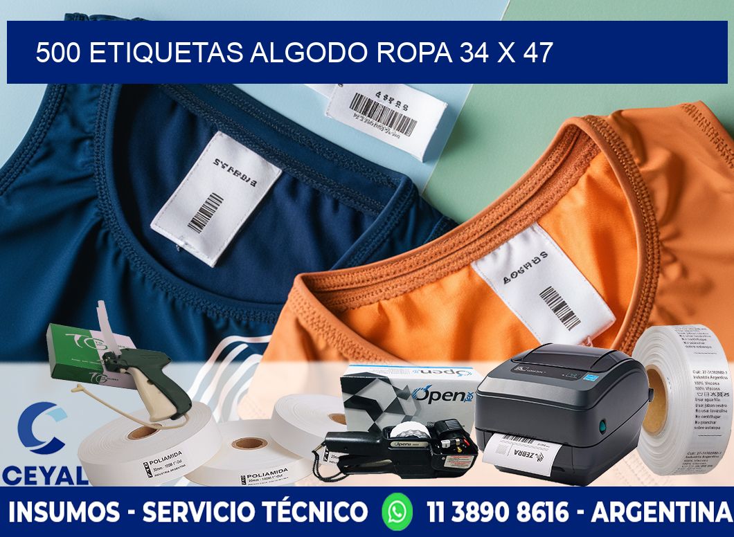 500 ETIQUETAS ALGODO ROPA 34 x 47