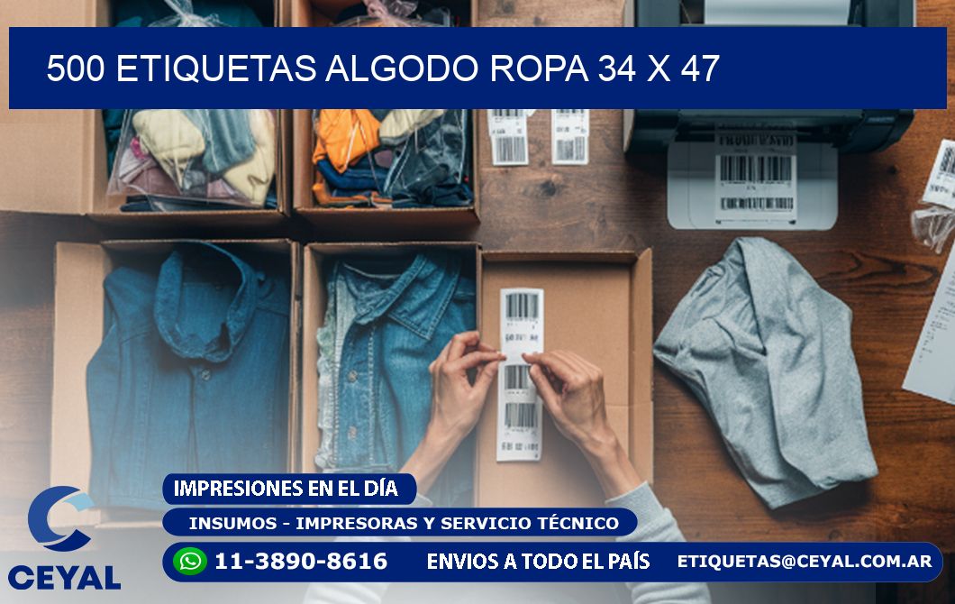 500 ETIQUETAS ALGODO ROPA 34 x 47