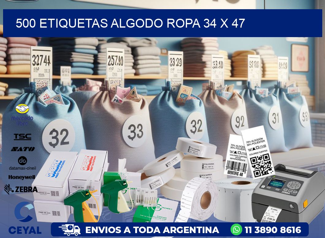 500 ETIQUETAS ALGODO ROPA 34 x 47