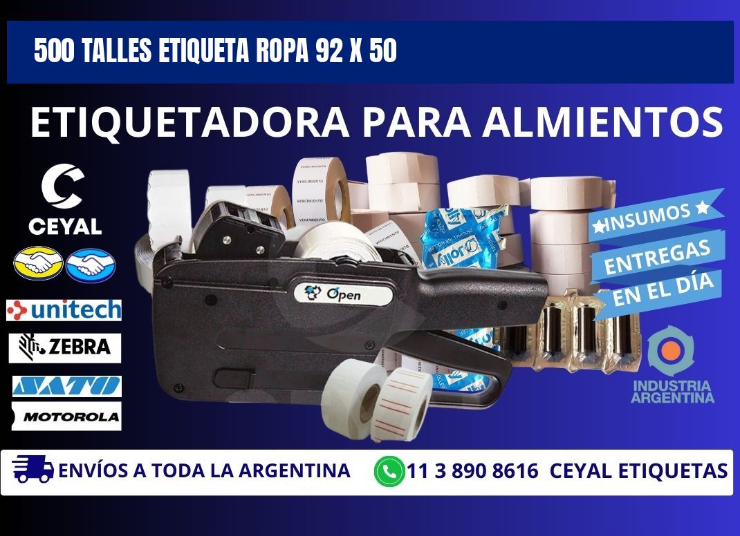 500 TALLES ETIQUETA ROPA 92 x 50