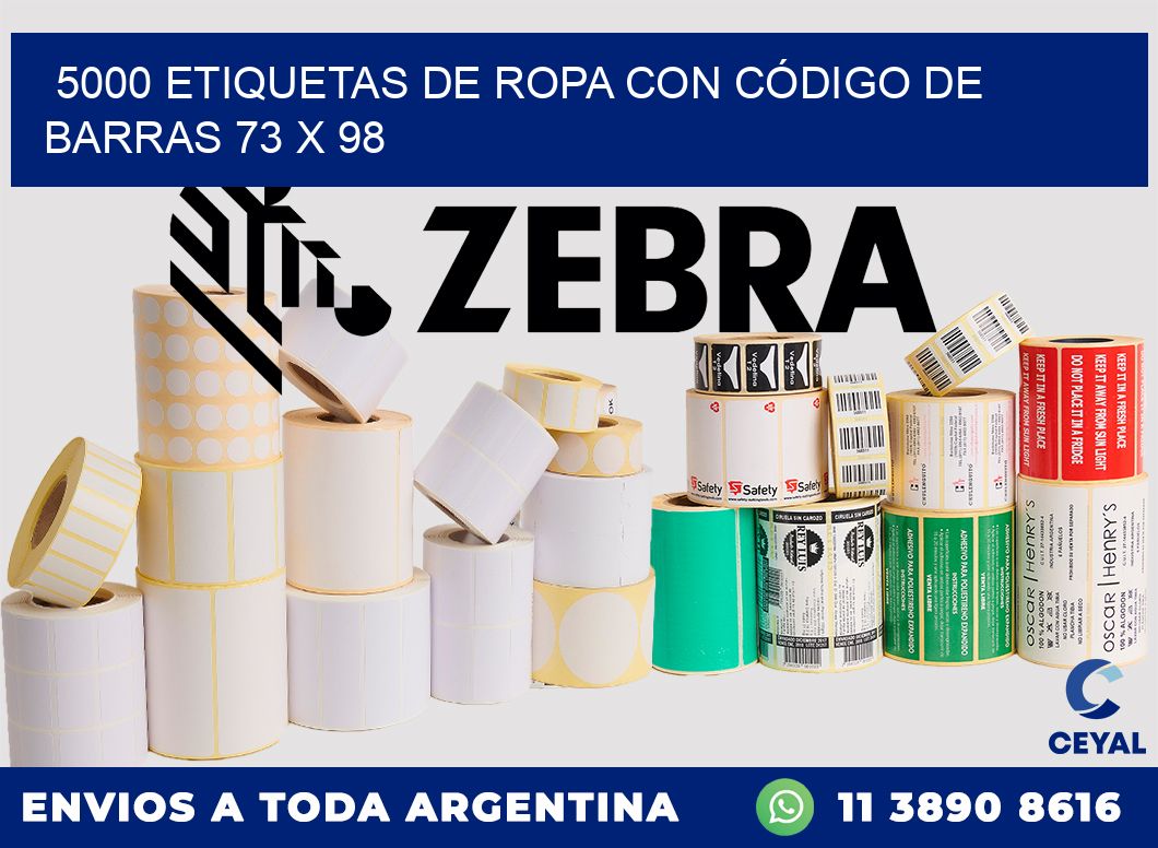 5000 ETIQUETAS DE ROPA CON CÓDIGO DE BARRAS 73 x 98