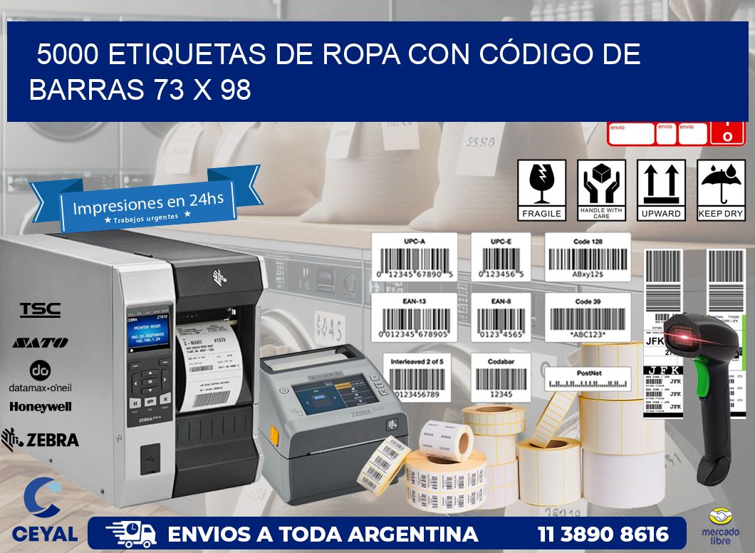 5000 ETIQUETAS DE ROPA CON CÓDIGO DE BARRAS 73 x 98